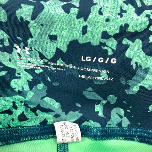 Under Armour Cropped Leggings Womens Sz Large Compression Heat Gear Green Print - Picture 5 of 6